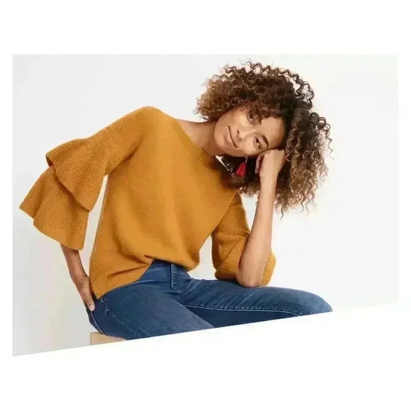 Madewell Flutter Bell Sleeve Sweater Golden Mustard Brown Size M - Picture 1 of 6